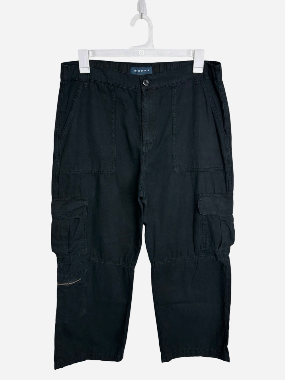 Aeropostale 100% Cotton Y2K Black Mid Rise Utility Cargo Pants Size XL Short